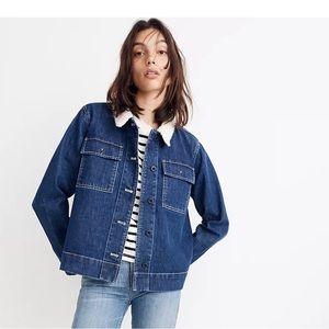 Madewell Denim Northward Cropped Army Jacket: Sherpa Edition size small